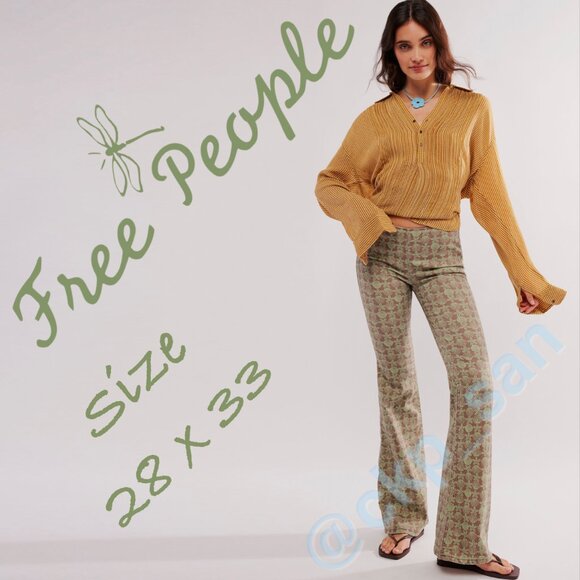 NWOT Free People Penny Pull On Printed Flare Jeans Sz 28 - Picture 1 of 14